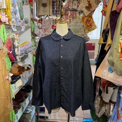 Ouvert Round Collar Denim Shirt, made in Japan