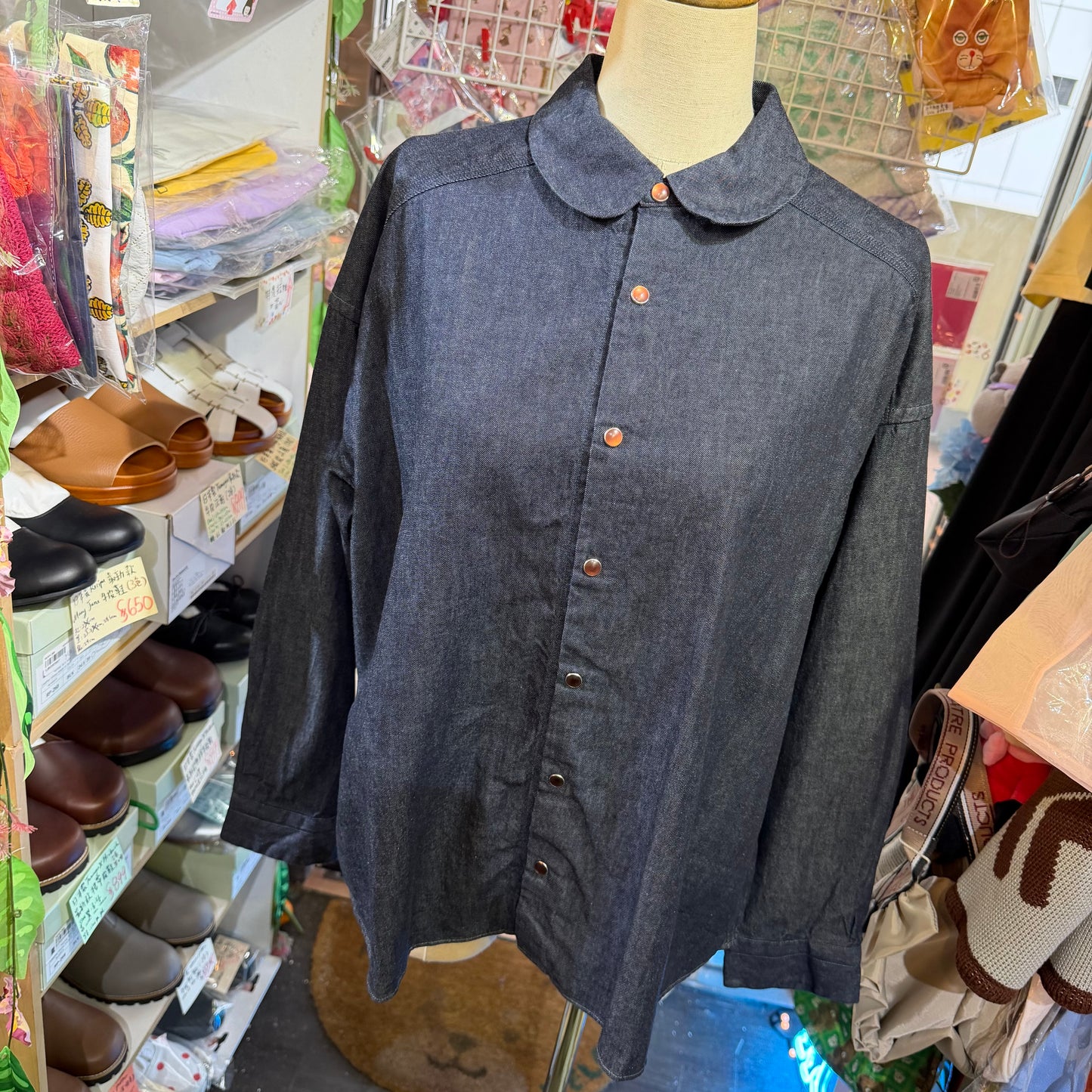 Ouvert Round Collar Denim Shirt, made in Japan