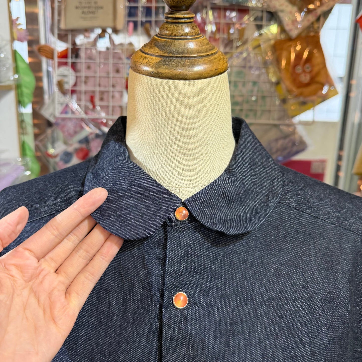 Ouvert Round Collar Denim Shirt, made in Japan