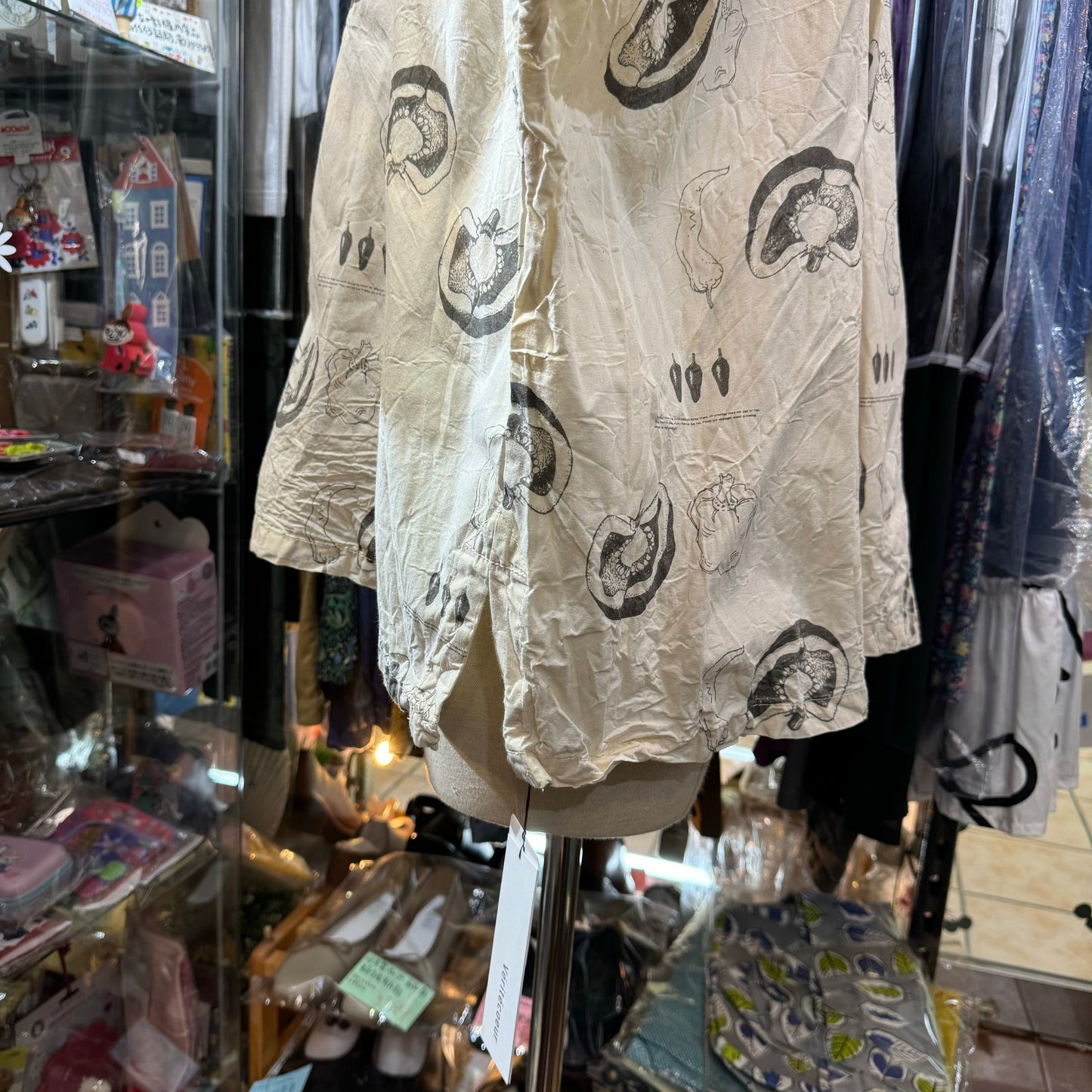 Veritecoeur Original Vegetable Prints Round Collar Ivory 2Way Shirt, made in Japan