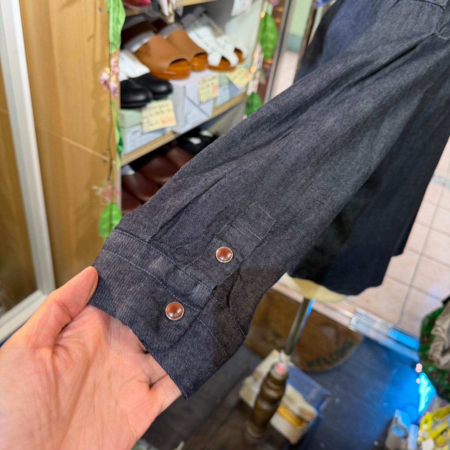 Ouvert Round Collar Denim Shirt, made in Japan