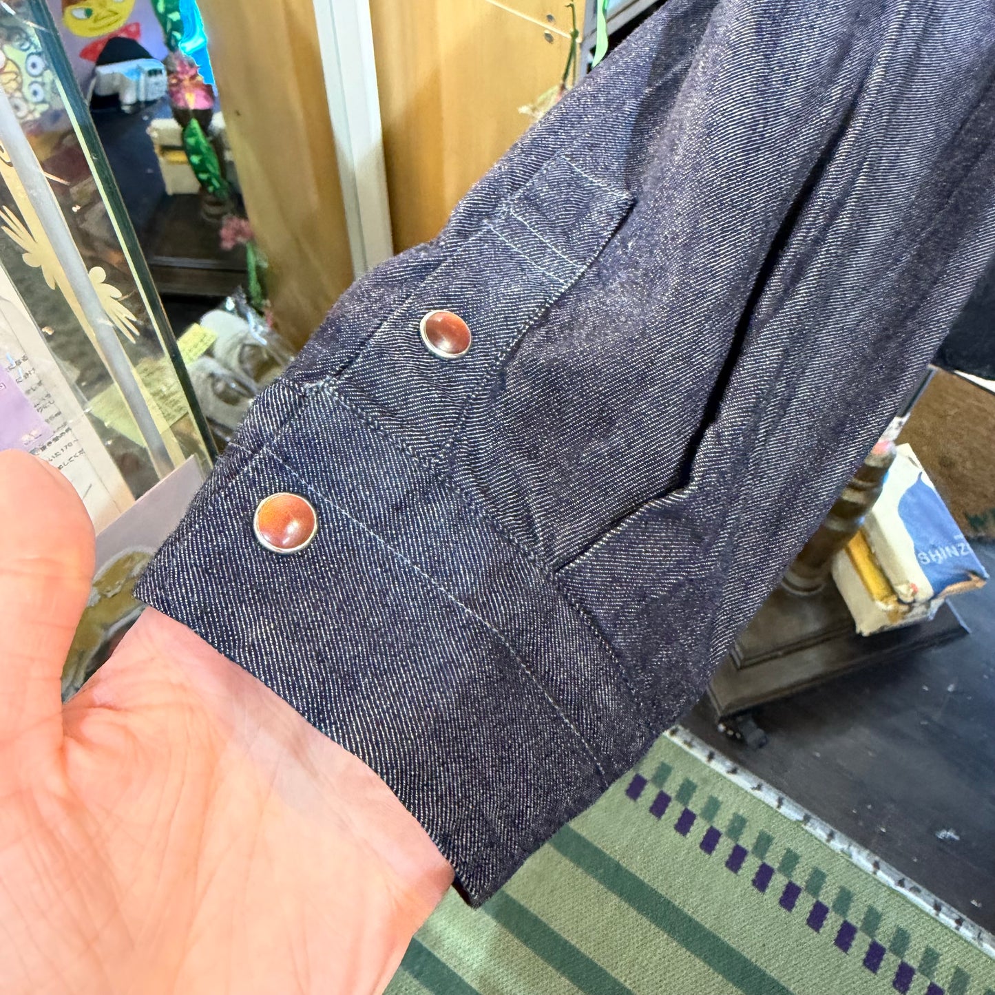 Ouvert Round Collar Denim Shirt, made in Japan