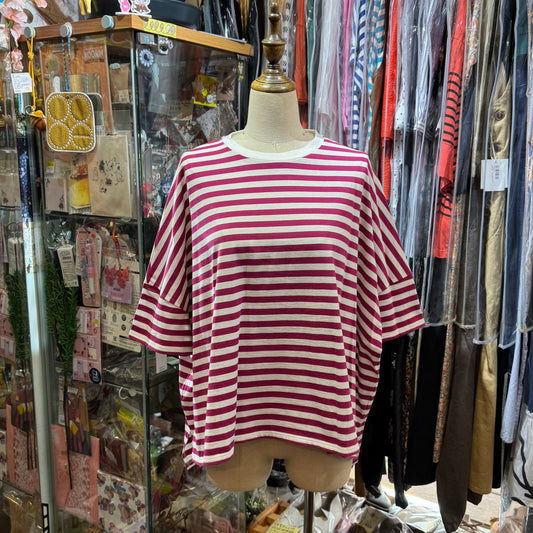 Nouvelles du Paradis Plum Striped Top, made in Japan