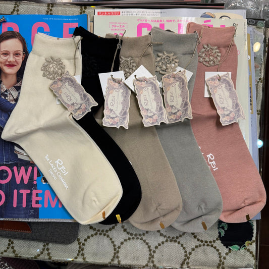 Rei Lily of the Valley Cotton Lace Socks, 5 Colors, made in Japan