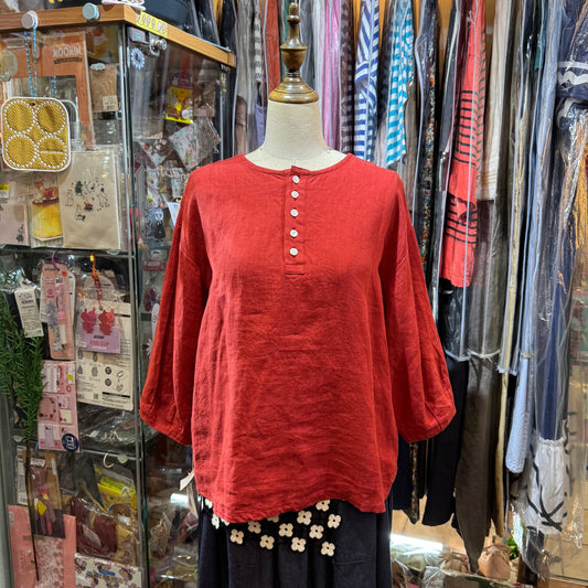 Ina Red Linen 2Way Top, made in Japan