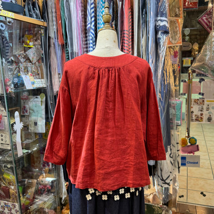 Ina Red Linen 2Way Top, made in Japan