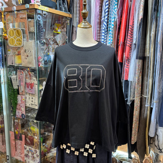 Estroislose Black 80 Embroidery T-shirt, made in Japan