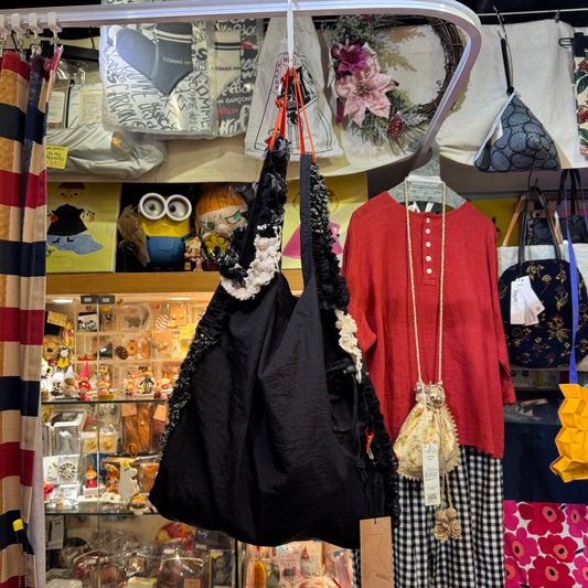 Rehersall Black Frill Nylon Bag, made in Japan