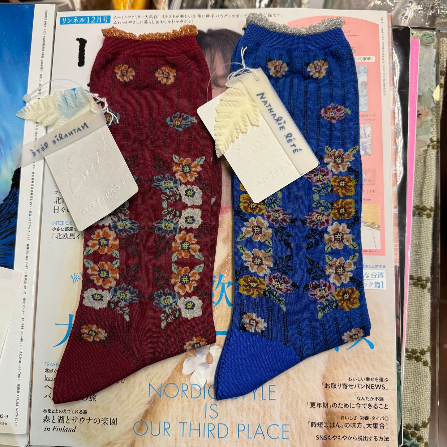ANTIPAST X Nathalie Lete Floral Socks, 2 Colors, made in Japan