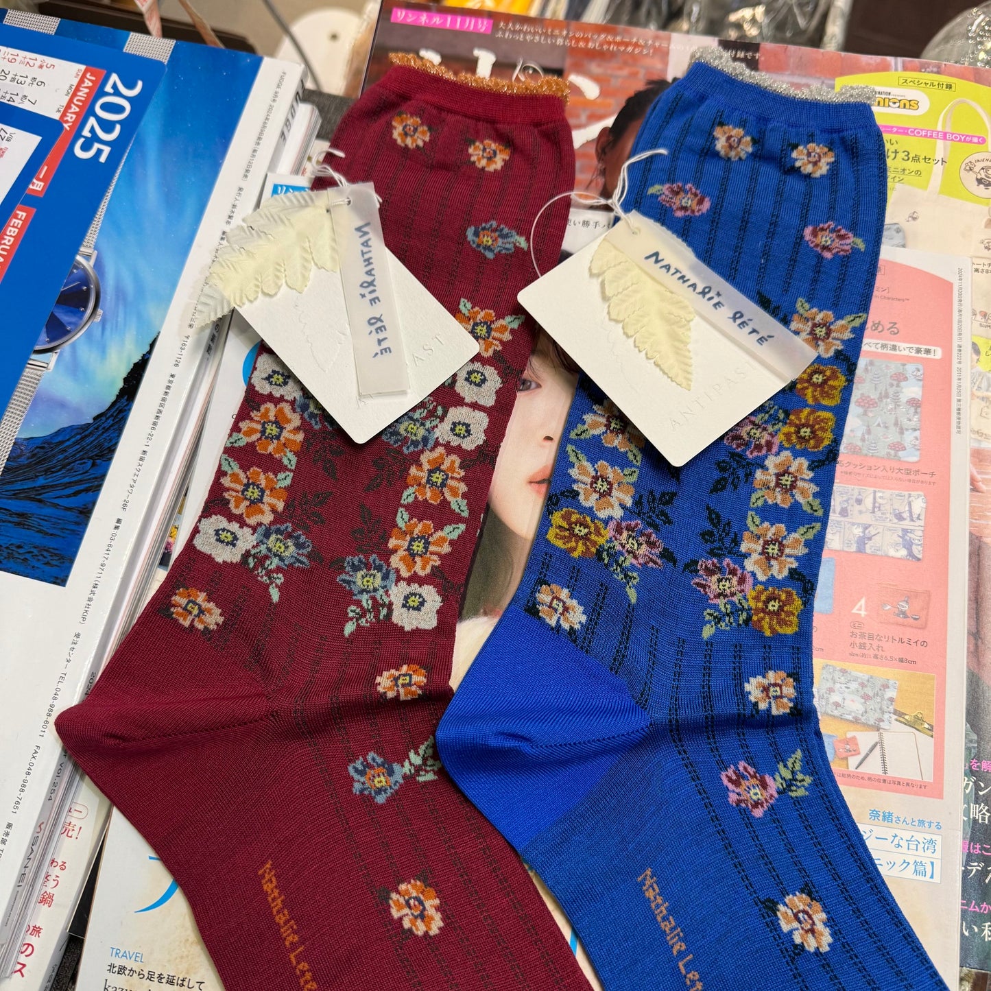ANTIPAST X Nathalie Lete Floral Socks, 2 Colors, made in Japan