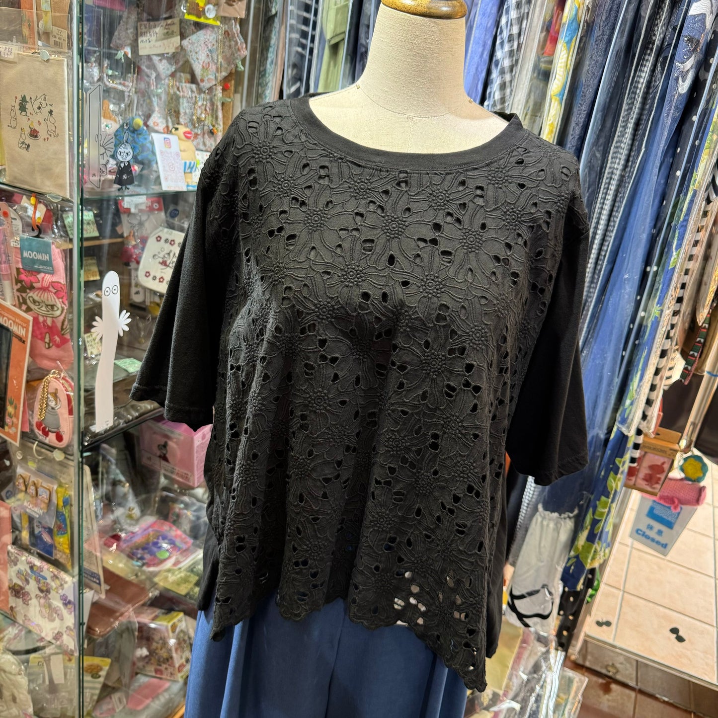 EXTRA20- Peindre Black Lace T-shirt, made in Korea