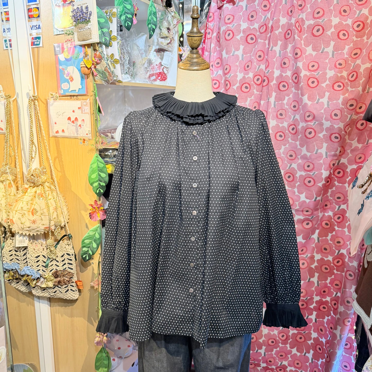 PONT DE CHALONS Black Polka Frill Collar Shirt