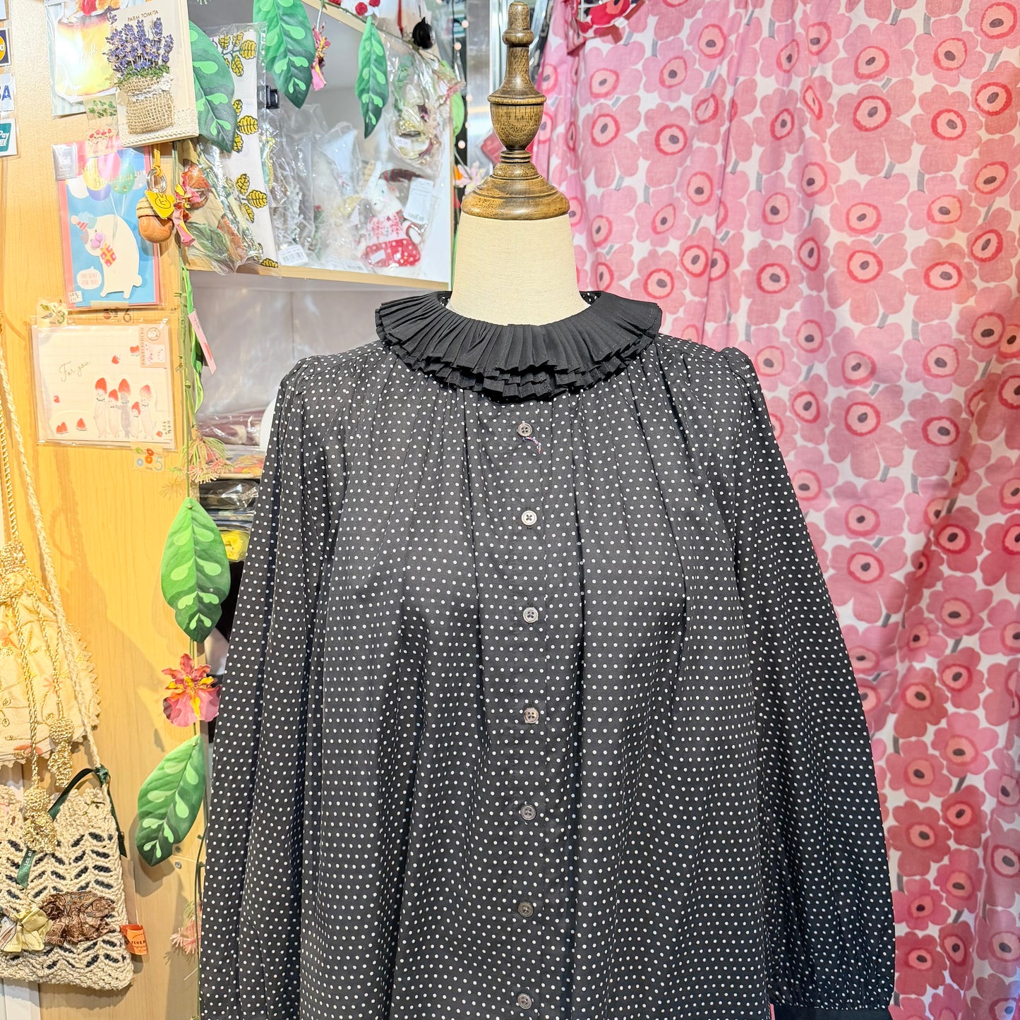 PONT DE CHALONS Black Polka Frill Collar Shirt