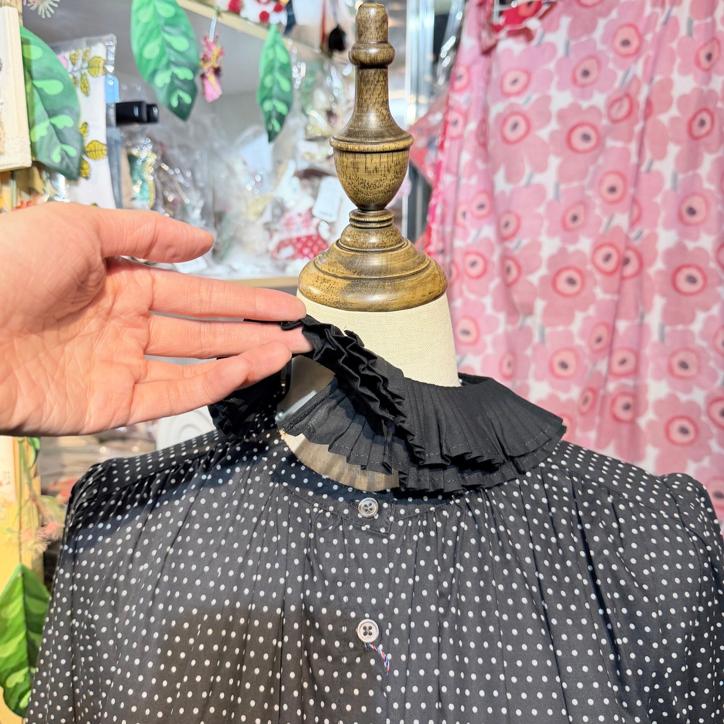 PONT DE CHALONS Black Polka Frill Collar Shirt