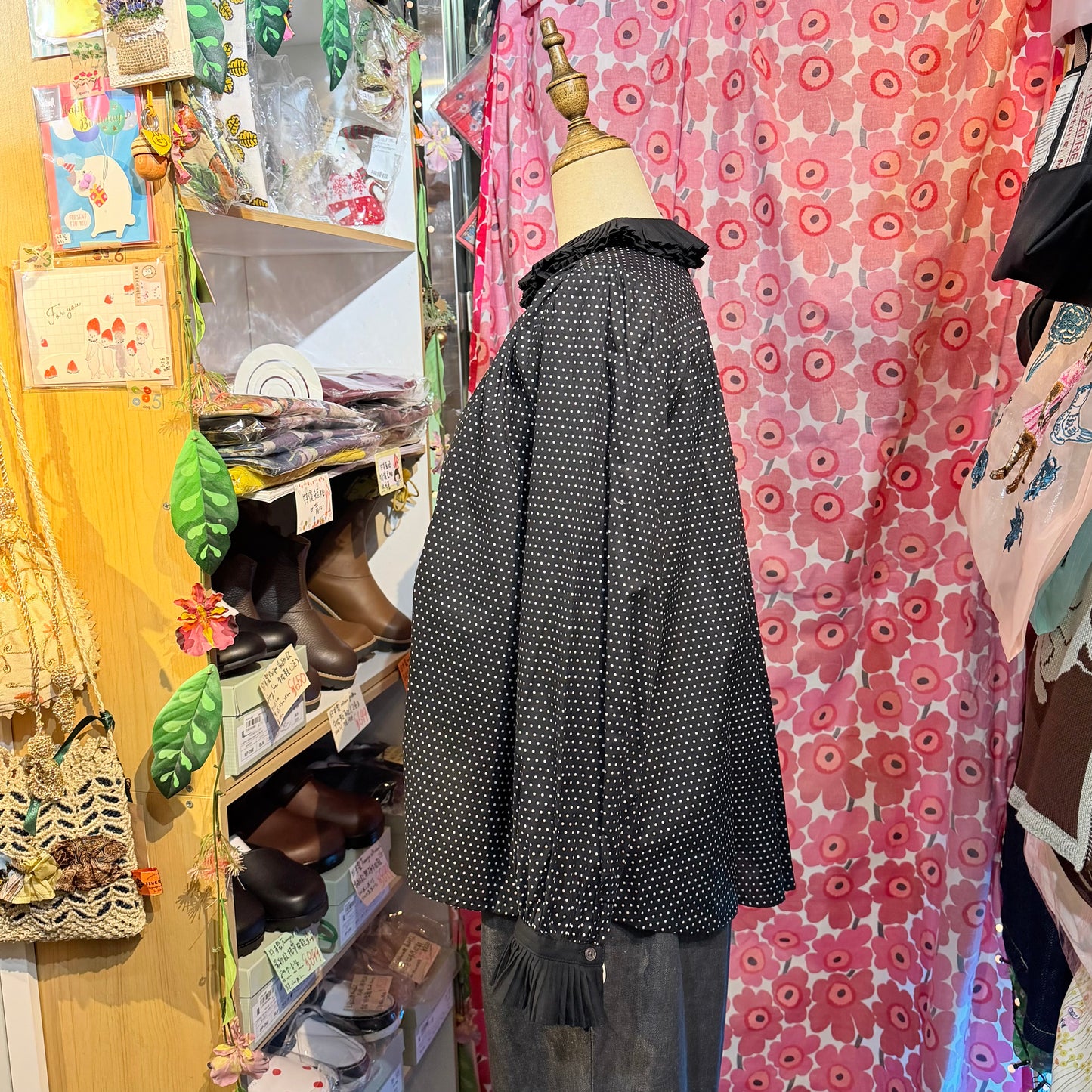 PONT DE CHALONS Black Polka Frill Collar Shirt