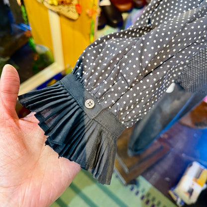 PONT DE CHALONS Black Polka Frill Collar Shirt