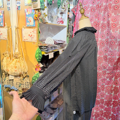 PONT DE CHALONS Black Polka Frill Collar Shirt
