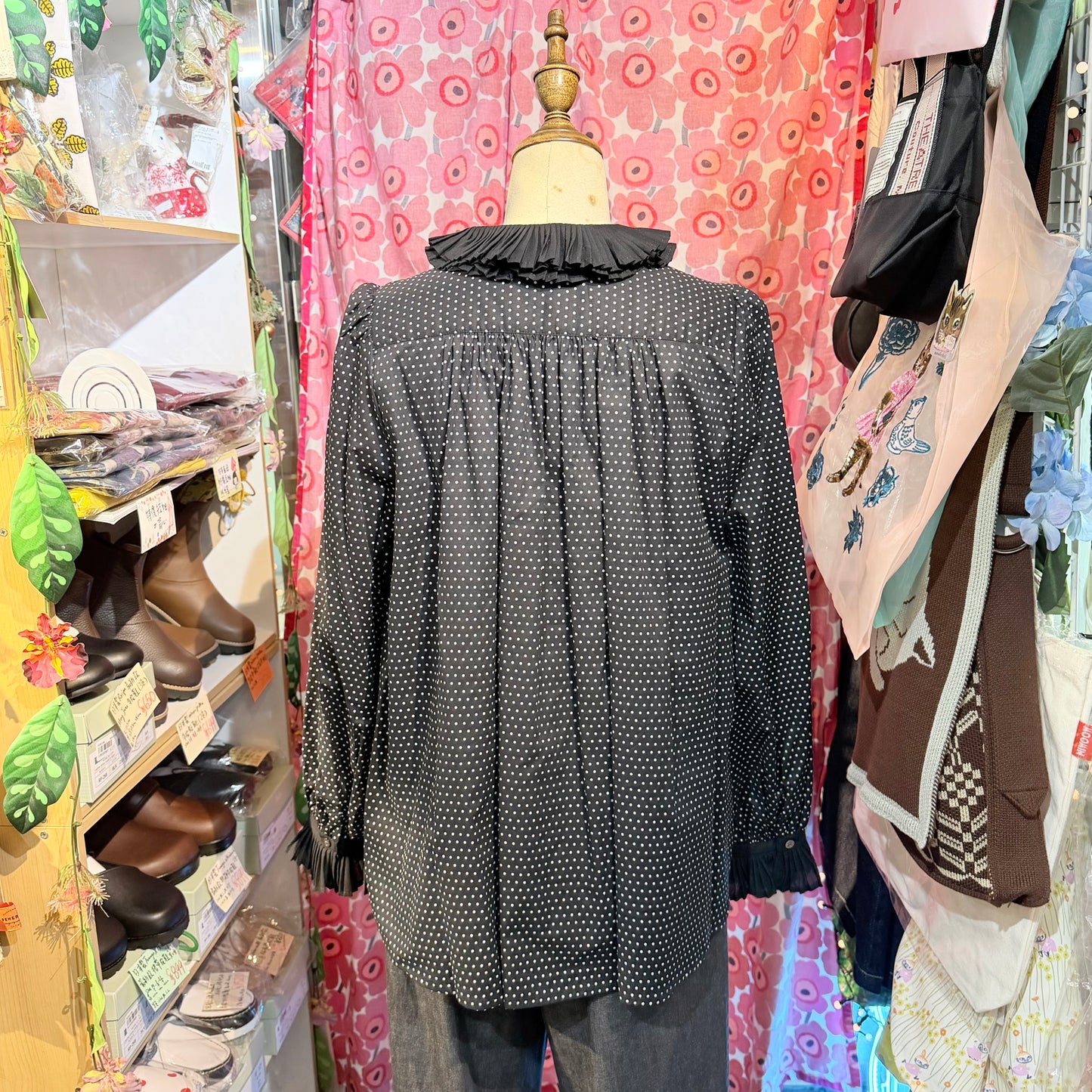 PONT DE CHALONS Black Polka Frill Collar Shirt