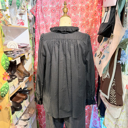 PONT DE CHALONS Black Polka Frill Collar Shirt