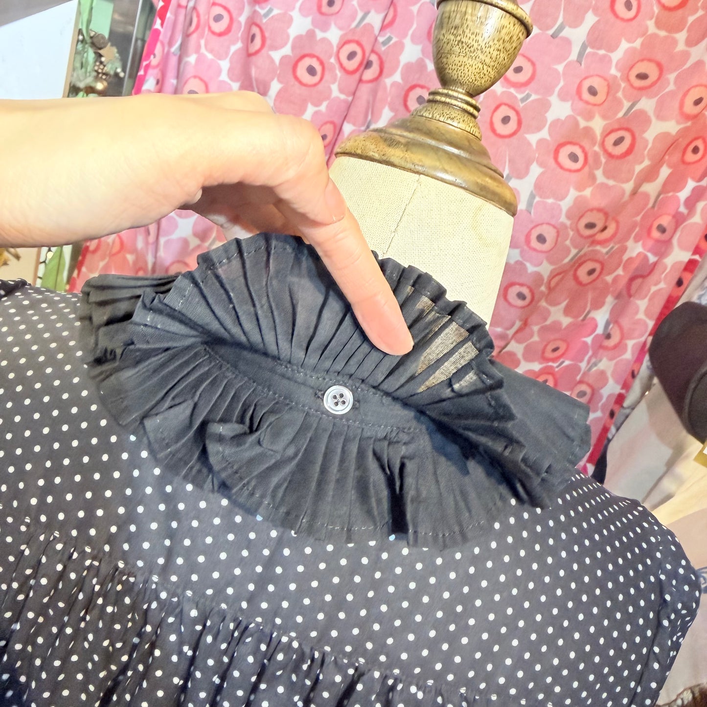 PONT DE CHALONS Black Polka Frill Collar Shirt
