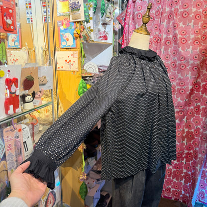 PONT DE CHALONS Black Polka Frill Collar Shirt