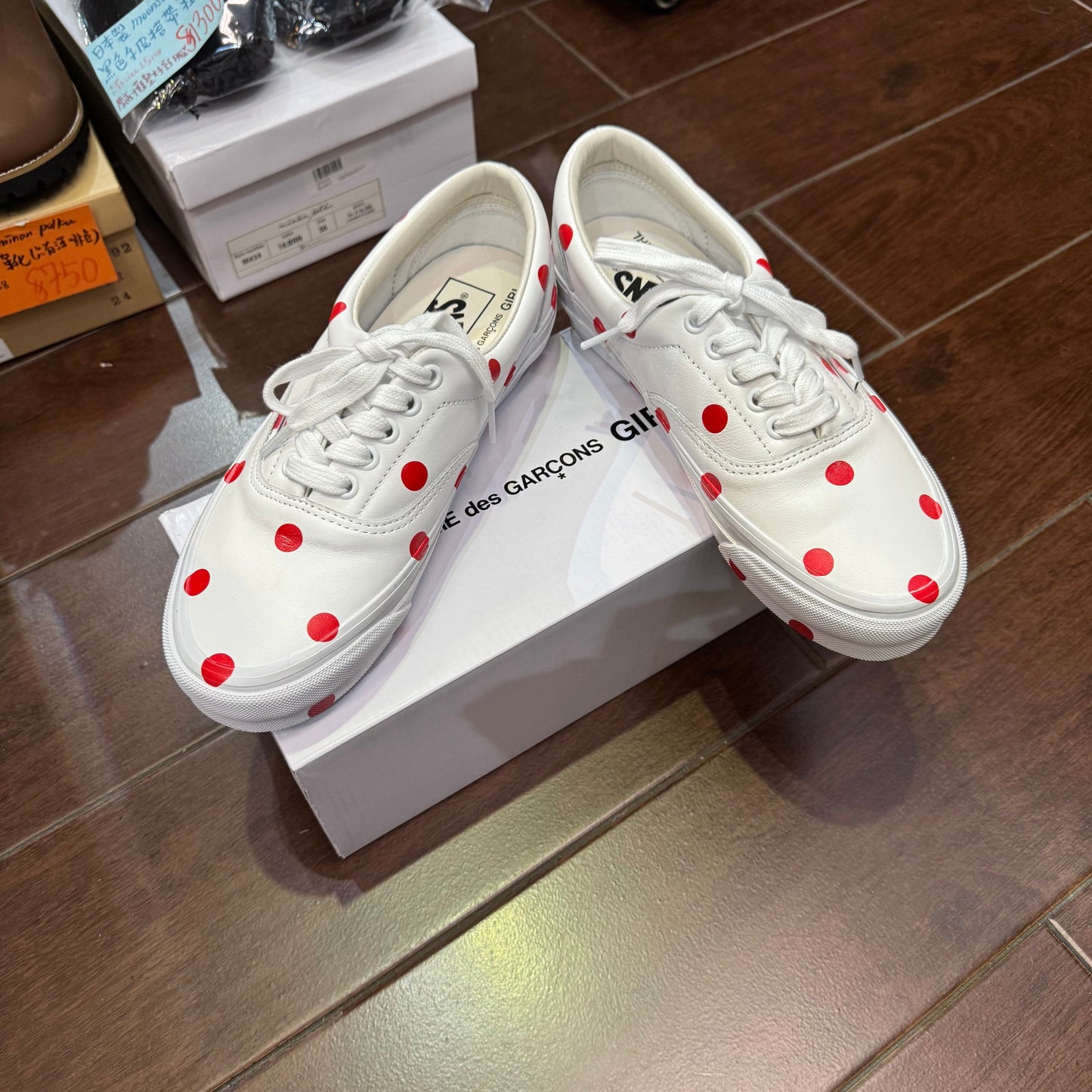 Comme des Garçons Girl X Vans Polka White Leather Sneakers, size JP24.5cm