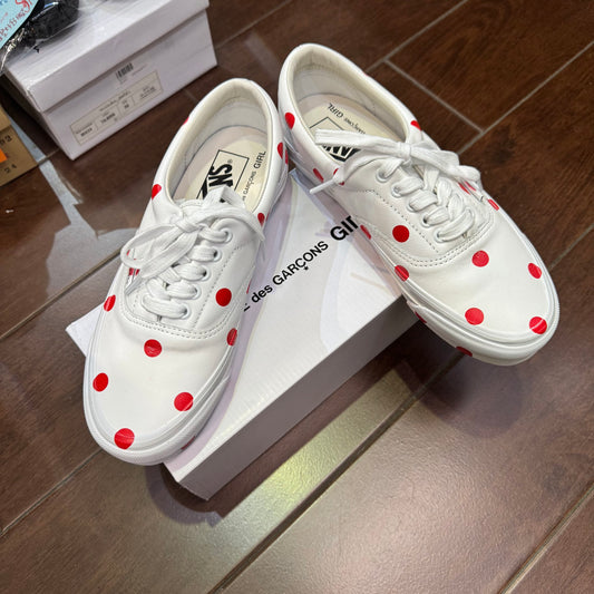 Comme des Garçons Girl X Vans Polka White Leather Sneakers, size JP24.5cm