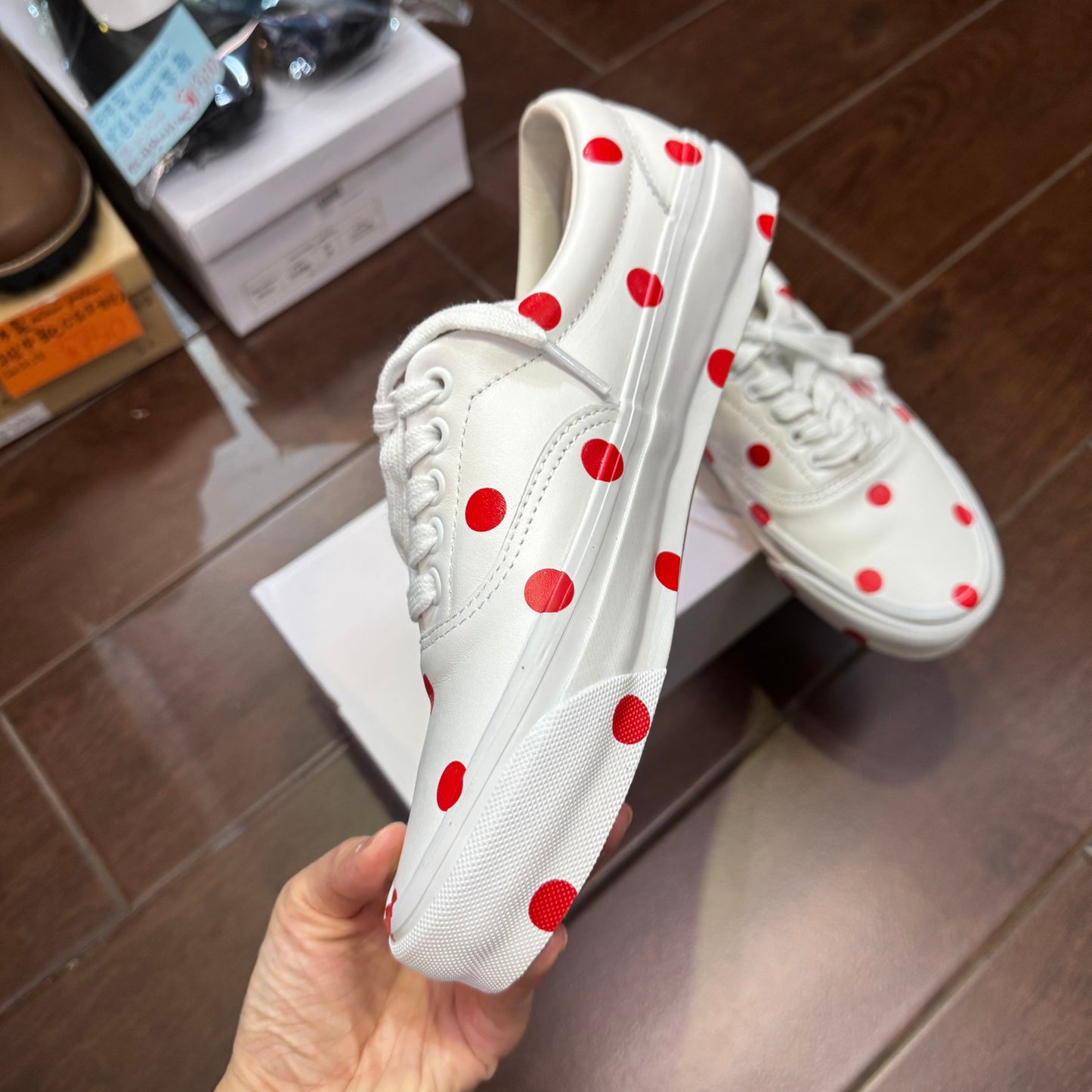 Comme des Garçons Girl X Vans Polka White Leather Sneakers, size JP24.5cm
