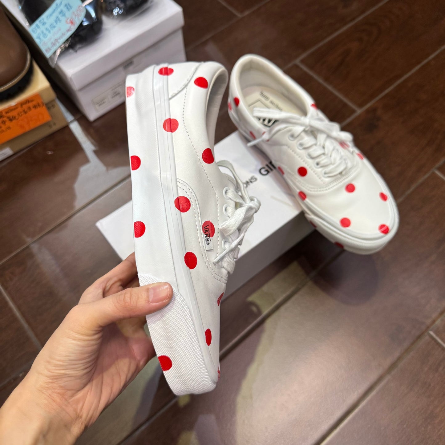 Comme des Garçons Girl X Vans Polka White Leather Sneakers, size JP24.5cm