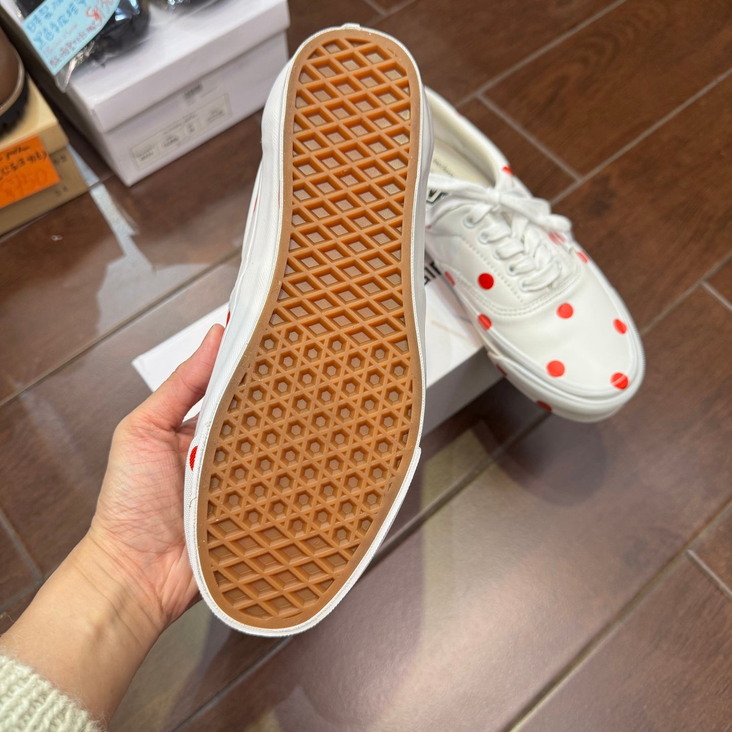Comme des Garçons Girl X Vans Polka White Leather Sneakers, size JP24.5cm
