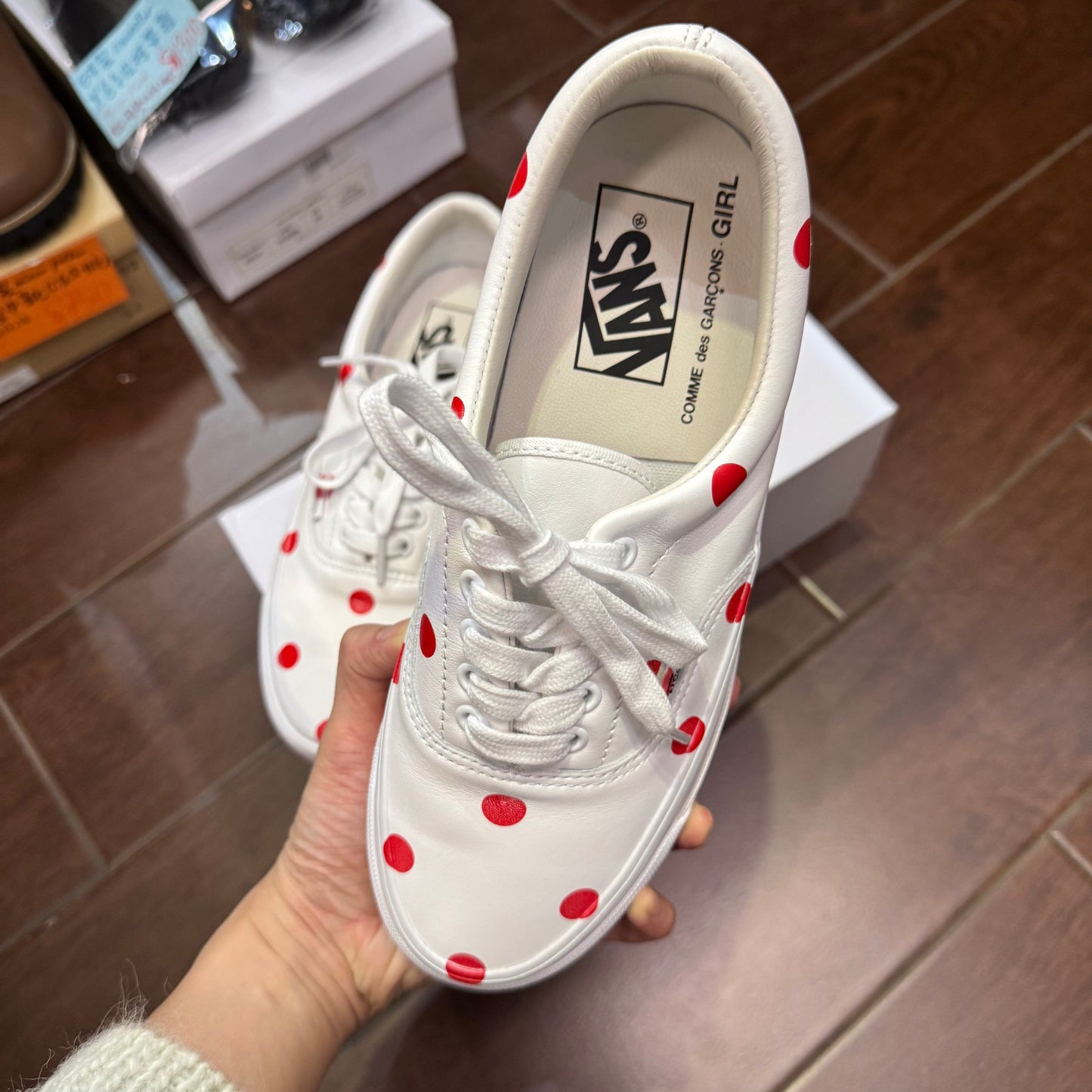 Comme des Garçons Girl X Vans Polka White Leather Sneakers, size JP24.5cm
