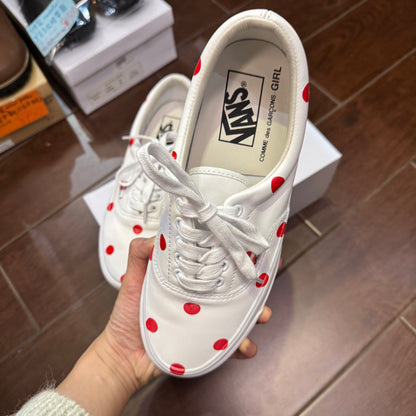 Comme des Garçons Girl X Vans Polka White Leather Sneakers, size JP24.5cm