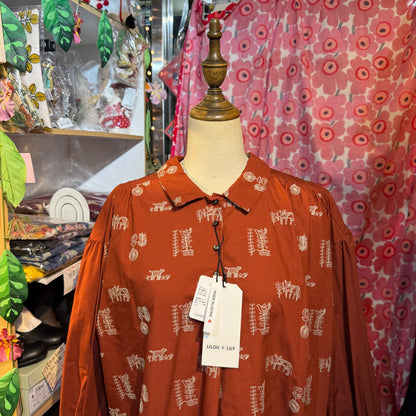 Sale- Lilou and Lily Embroidery Brick Blouse, made in Japan