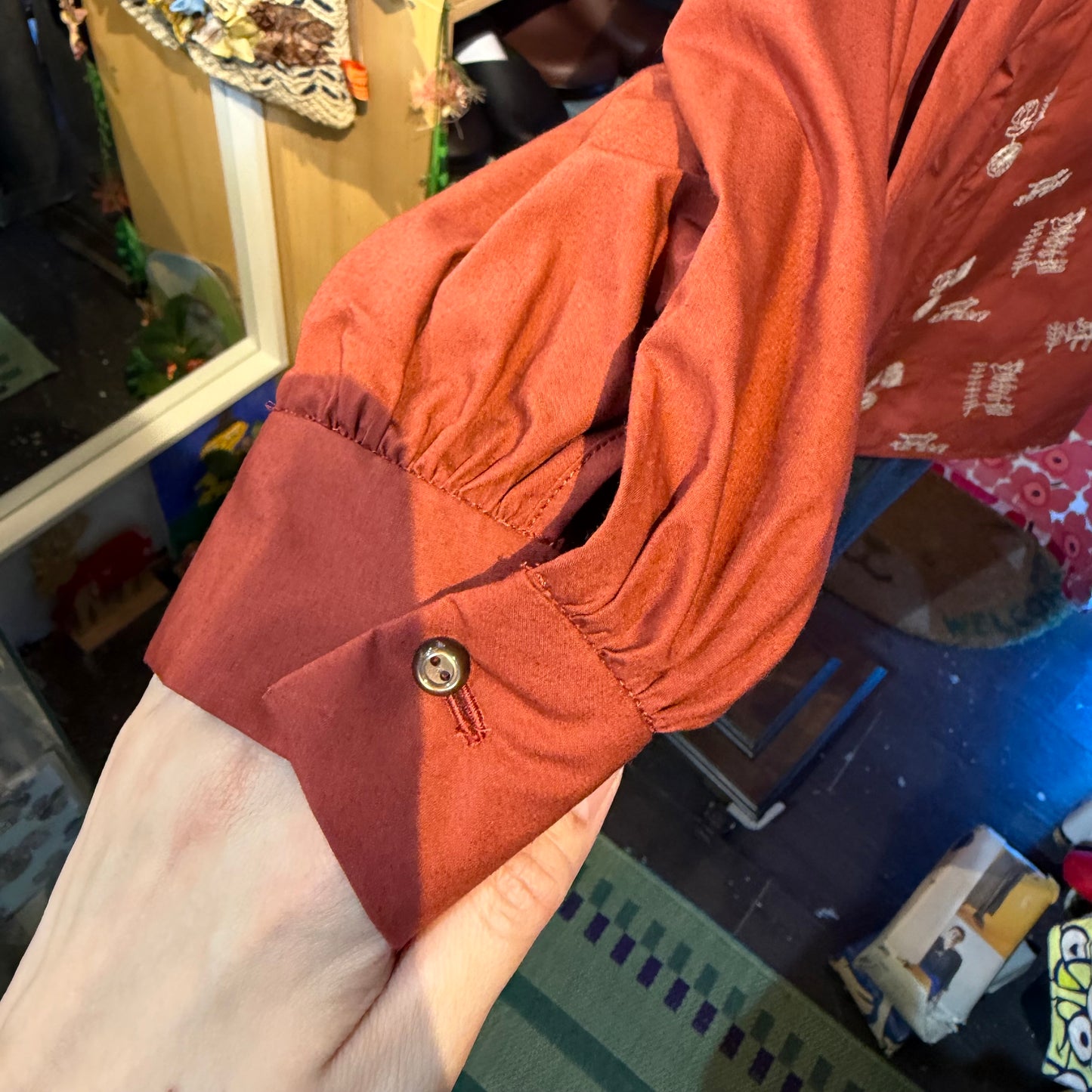 Sale- Lilou and Lily Embroidery Brick Blouse, made in Japan
