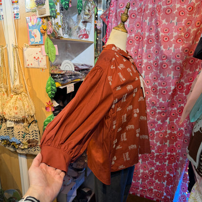 Sale- Lilou and Lily Embroidery Brick Blouse, made in Japan