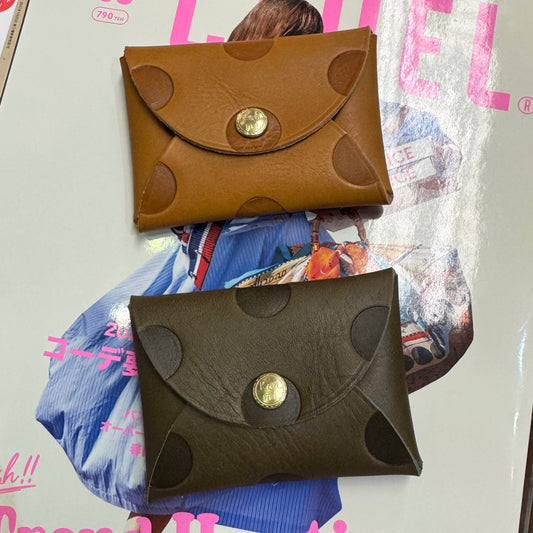 Kanmi Polka Leather Card Holder, 2 Colors, made in Japan