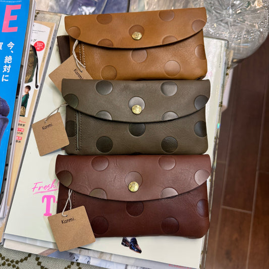 Kanmi Polka Leather Long Wallet, 3 Colors, made in Japan