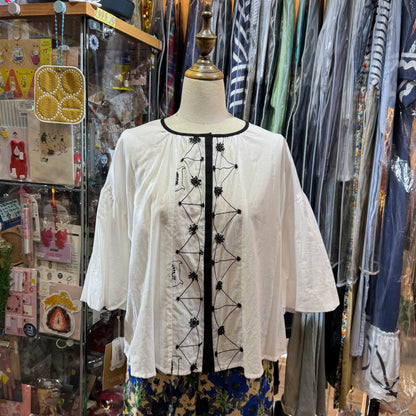 EXTRA30- Haupia Embroidery White Shirt, made in Japan
