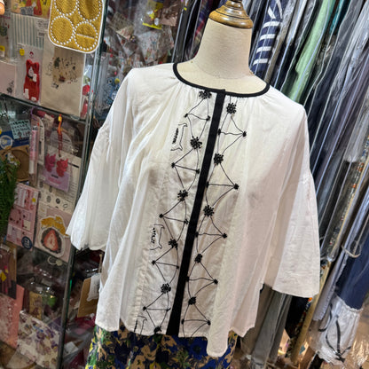 EXTRA30- Haupia Embroidery White Shirt, made in Japan