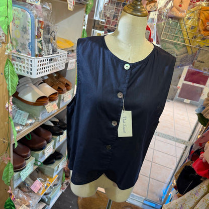 Vent d Ouest Navy Vest Top, Outer made in Japan