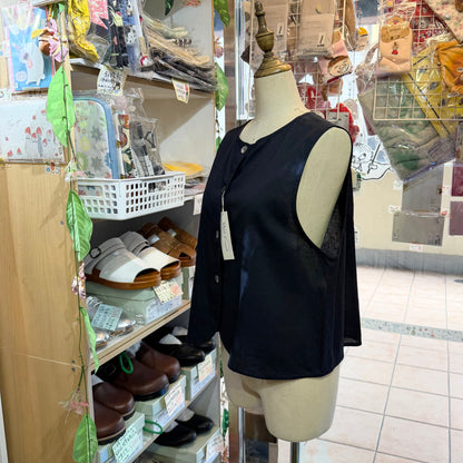 Vent d Ouest Navy Vest Top, Outer made in Japan