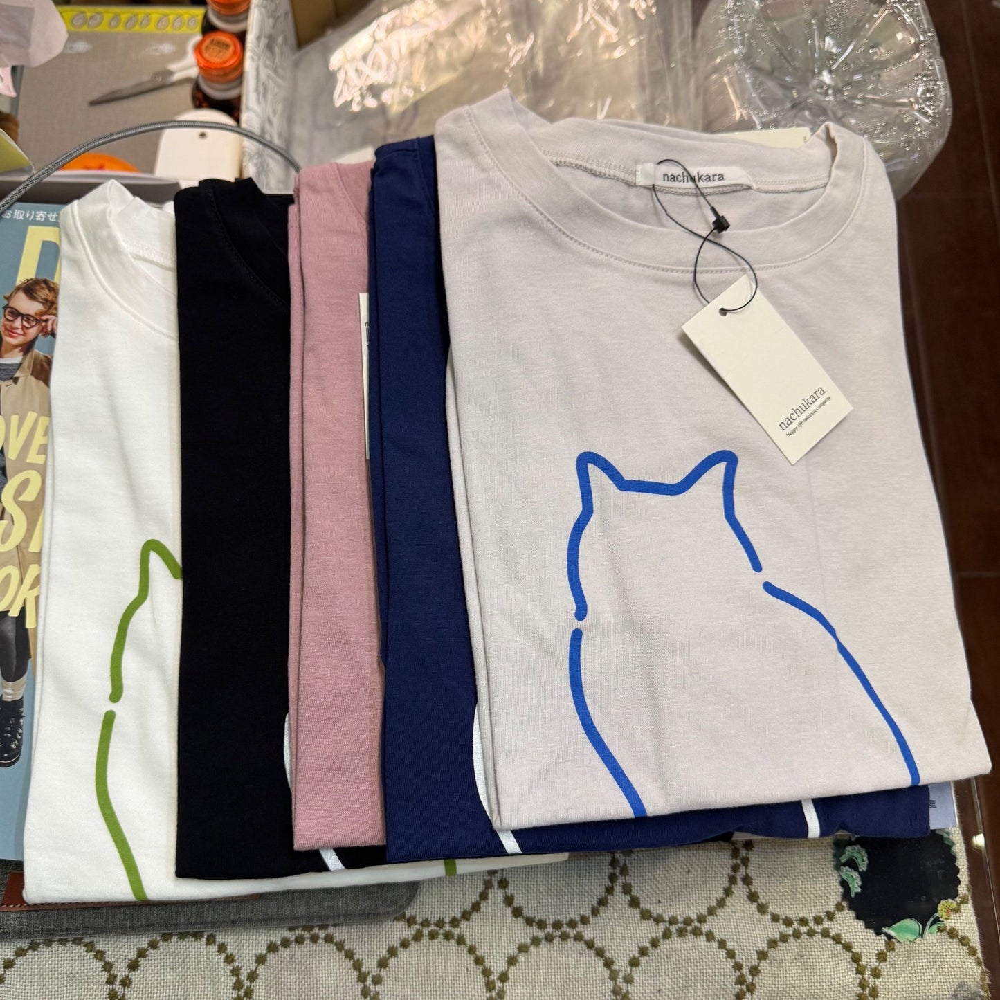 Sale- Nachukara Cat T-shirt, 5 Colors, made in Japan