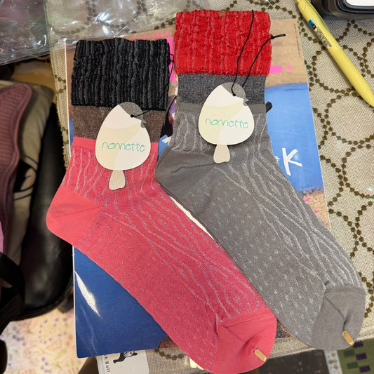 Nonnette Three Color Lace Socks , 2 Colos, #NS404T