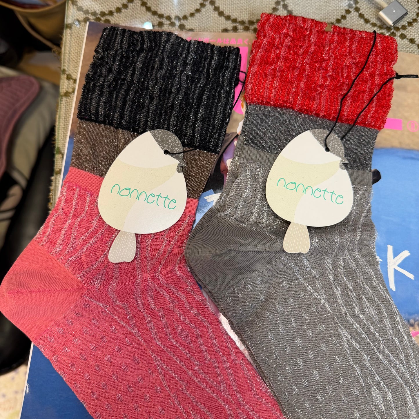 Nonnette Three Color Lace Socks , 2 Colos, #NS404T