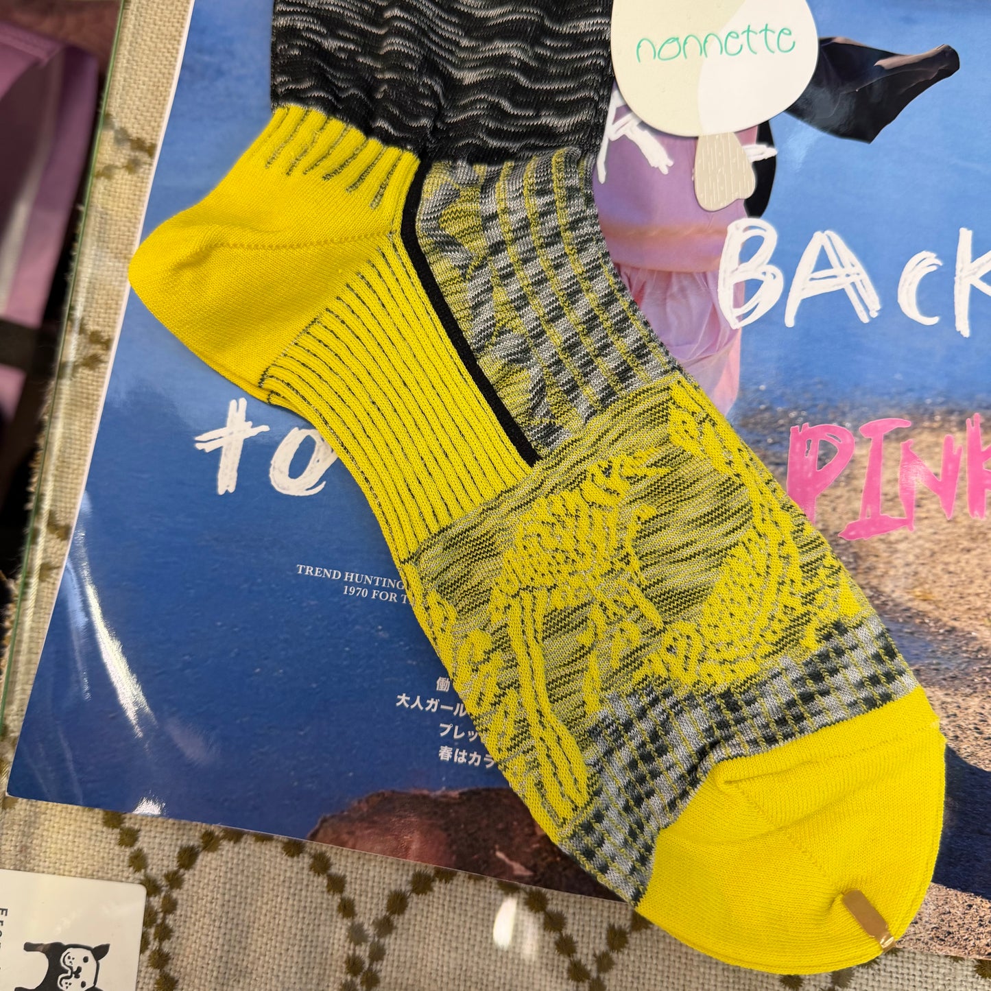 Nonnette Yellow Sparkling Road Lace Socks, made in Japan, #NS405T-20