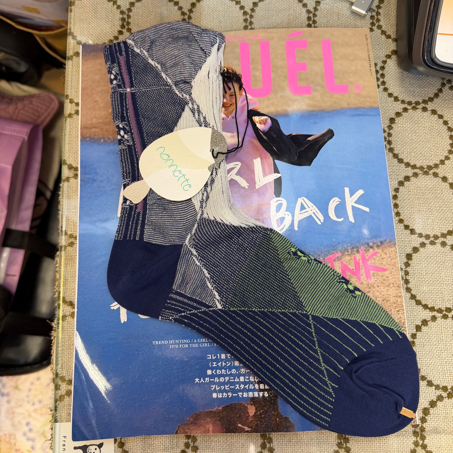 Nonnette Purple Big Dia Color Socks, made in Japan, #NS410K-88