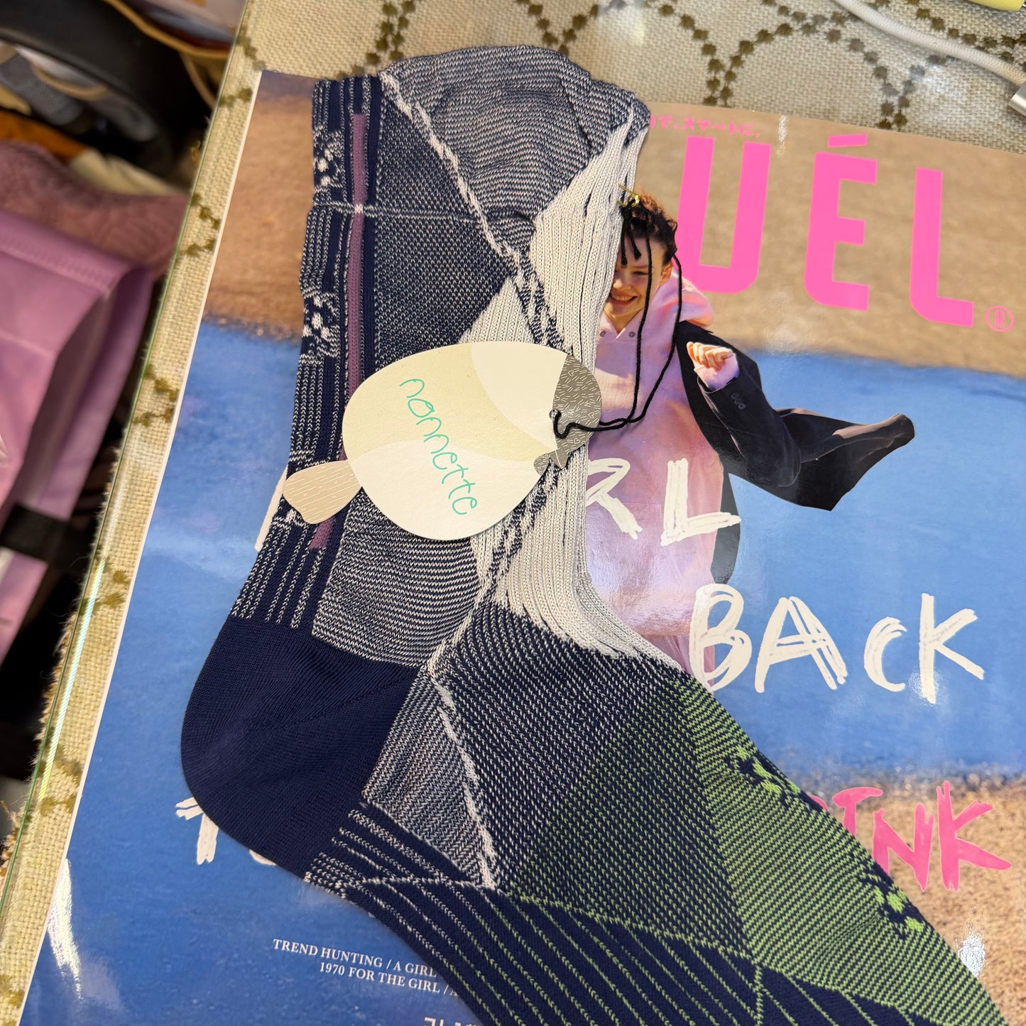 Nonnette Purple Big Dia Color Socks, made in Japan, #NS410K-88