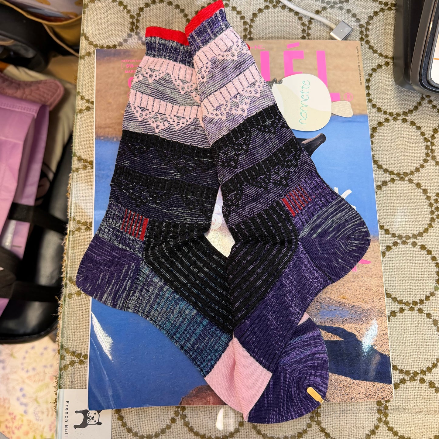 Nonnette Purple Mix Color Socks, made in Japan, #NS391Y-40