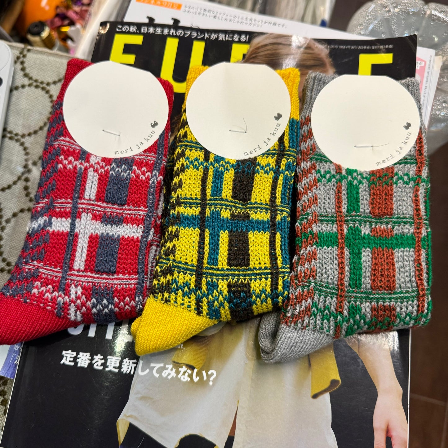 Meri ja kuu Socks Checked Socks, 3 Colors, made in Japan