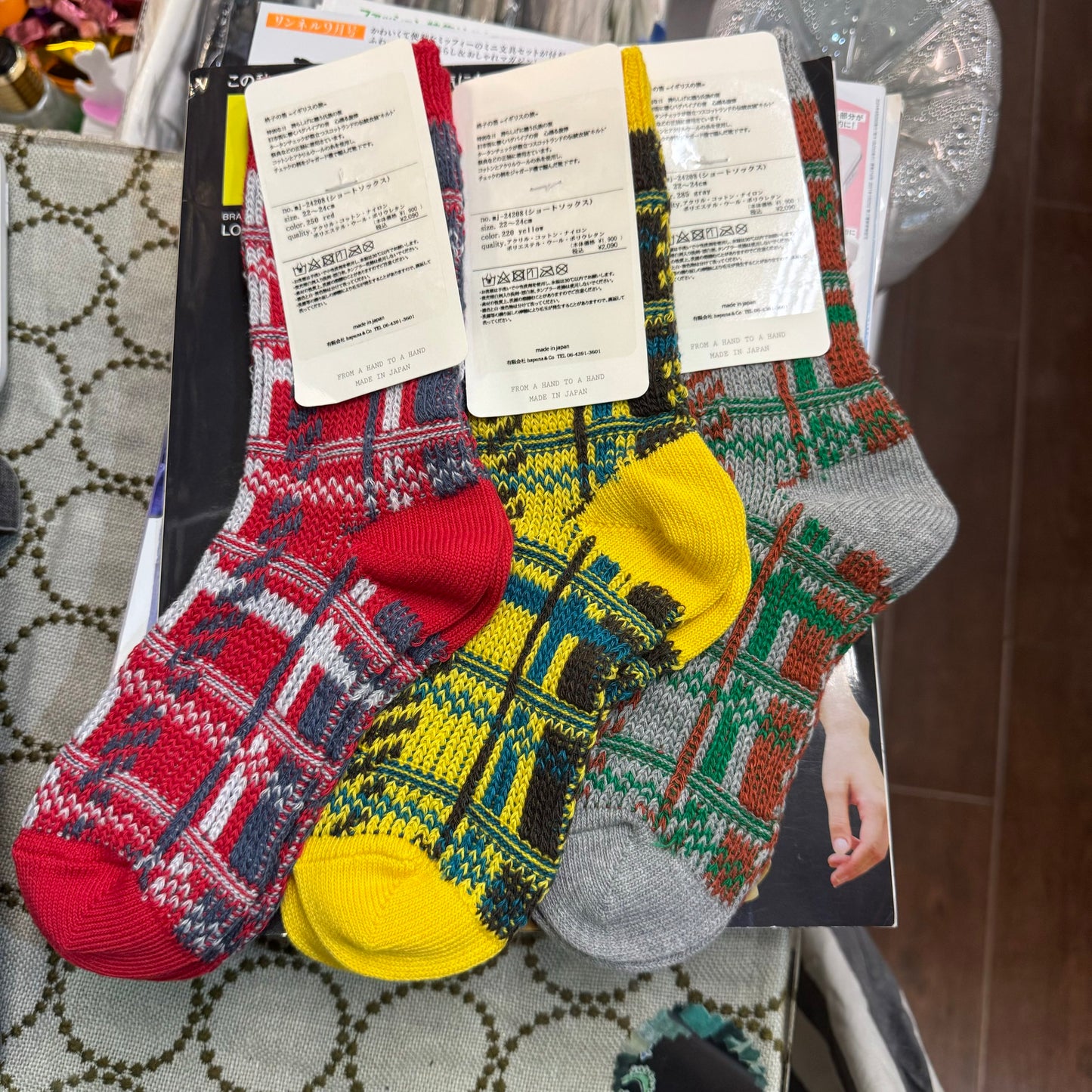 Meri ja kuu Socks Checked Socks, 3 Colors, made in Japan